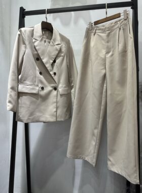 春秋穿排扣西装外套阔腿裤两件套套装职业工作服