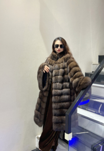 西牧严选俄罗斯紫貂满天星立领大衣长款皮草外套女