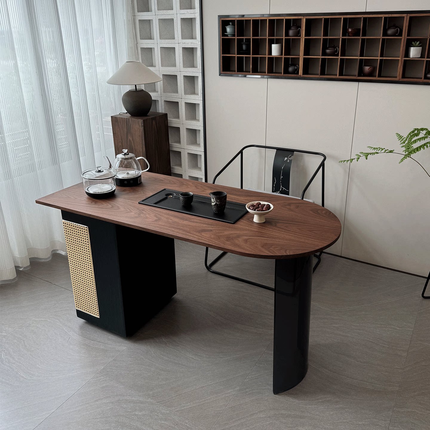 北欧简约阳台茶桌椅组合实木亚克力悬浮小型泡茶台烧水壶茶盘一体