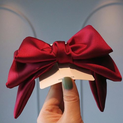 在逃公主缎面红色大蝴蝶结头饰儿童精致颅顶发夹后脑勺气质弹簧夹