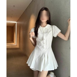 气质小个子收腰甜美 学院风白色泡泡袖 衬衫 连衣裙子女夏季 法式