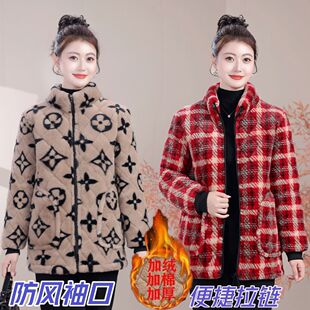 女士冬天加绒加厚棉罩衣三层夹棉保暖棉服新款 妈妈干活穿棉袄外套