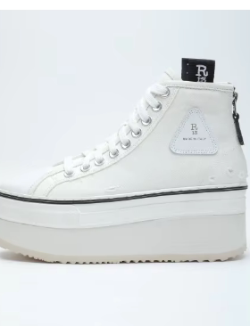 新款帆布鞋春夏 R13 黑色厚底高帮女士系带运动休闲鞋做旧小脏鞋