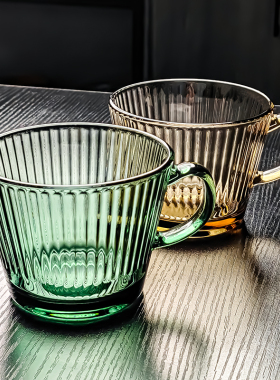 水晶玻璃杯水杯茶杯绿色带把手咖啡杯子女高颜值耐高温高级感家用