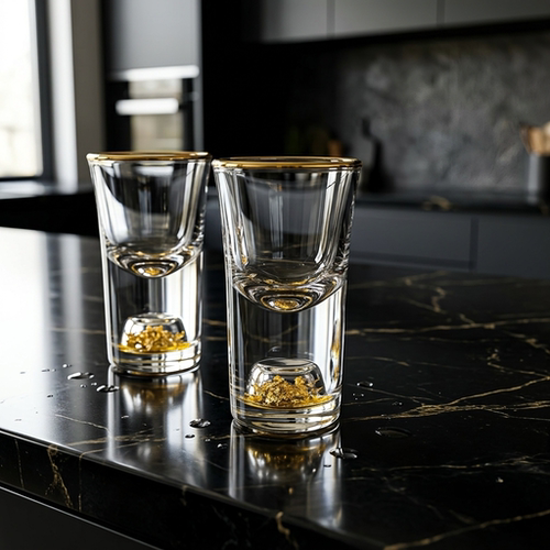 水晶玻璃金箔3钱一口白酒杯
