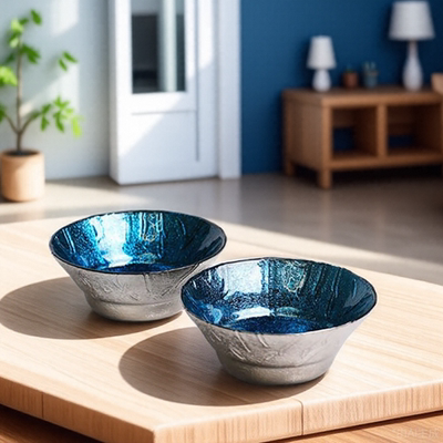 玻璃电蓝色荷花碗凉菜盘商用