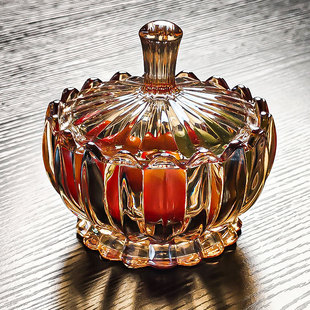 2025新款 水晶玻璃碟带盖甜品碗糖果罐水果盘精致小碟子果盘收纳盒