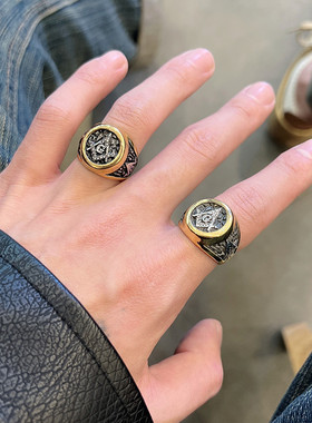 美式嘻个性镀金戒指男款高级感