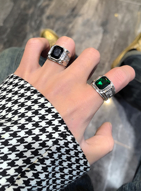 蓝绿宝石戒指男时尚个性款