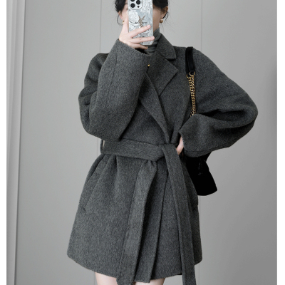 大衣女双面羊绒高级感短款2025新款羊毛冬灰色小个子呢子毛呢外套