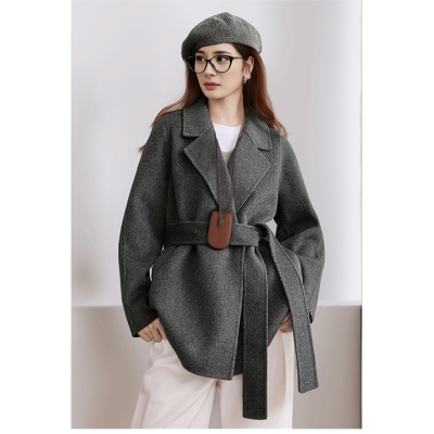 小个子赫本风大衣2025新款双面羊绒短款羊毛女冬灰色呢子毛呢外套