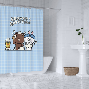 卫生间挡水洗澡帘窗帘布料衣柜门遮挡帘子小兔装饰挂布卡通熊浴帘