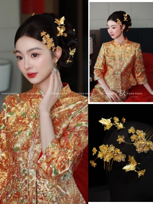 绝绝子金色手绣龙凤褂配饰简约精致侧边发饰黄金色贵气头饰12523