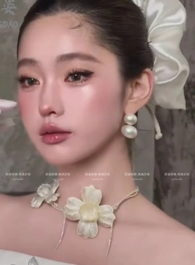 极简缎面发饰新娘配饰高级感头饰项链头饰多用新娘头饰跟妆女6971