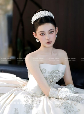 新款珍珠皇冠头饰法式复古主婚纱礼服头饰高级感气质绝绝子发饰品