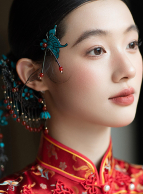 康康老师同款气质轻奢新国风发饰手作原创点翠发钗小众发饰旗袍女