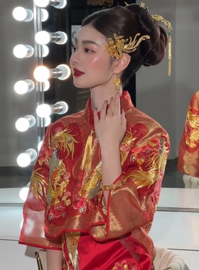 欧姿新娘头饰金色凤凰发饰古风秀禾龙凤褂旗袍配饰热搜爆款12512