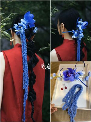 竹月蓝 小众手作新品蓝色系新国风晨袍手作设计感发饰吊米新中式