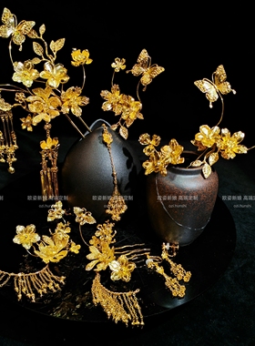 高级感金色龙凤褂头饰超美新品推荐纯铜发钗旗袍新国风发饰12862