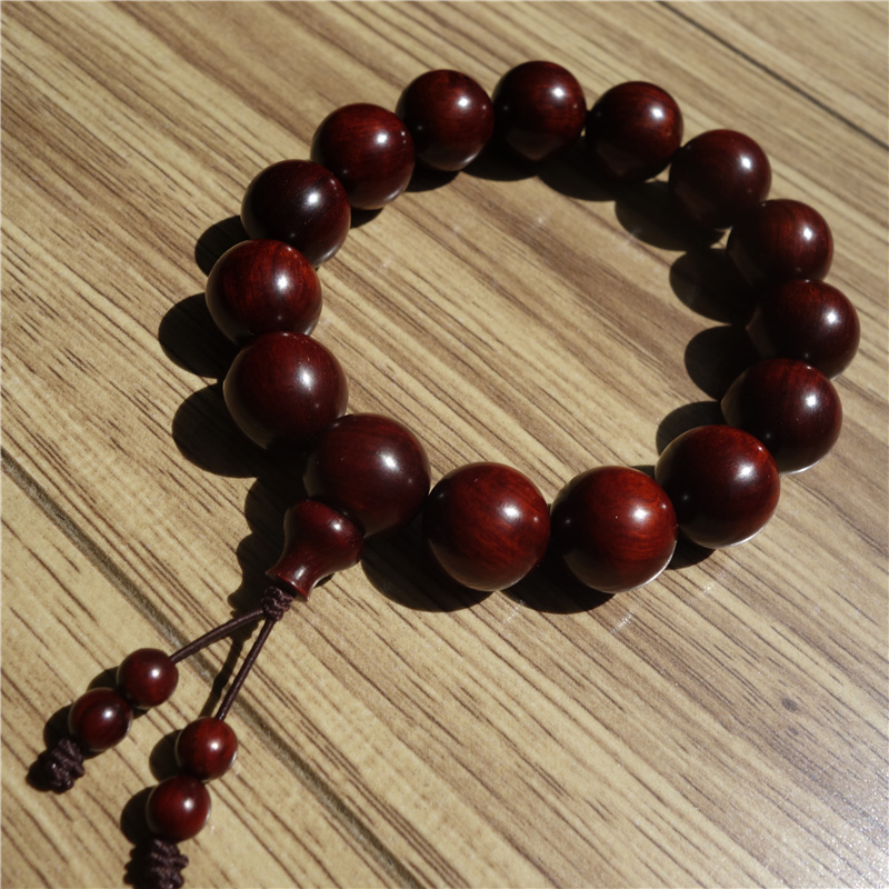 印度小叶紫檀大料15MM佛珠鸡血红手串高密高油糖果珠精工手作