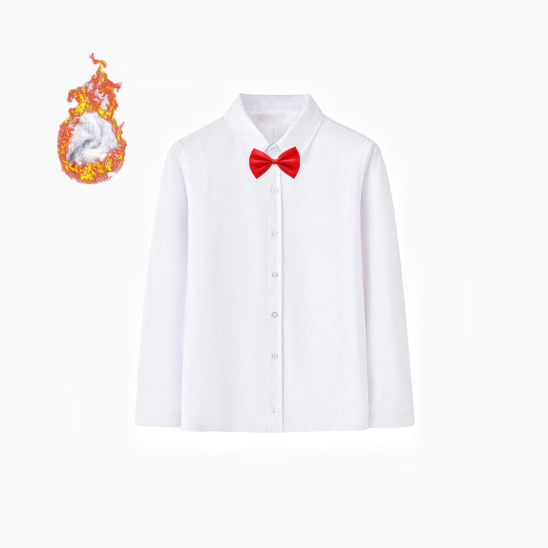 儿童白衬衫男童长袖纯棉春秋加绒款校服中大女童表演白色衬衣