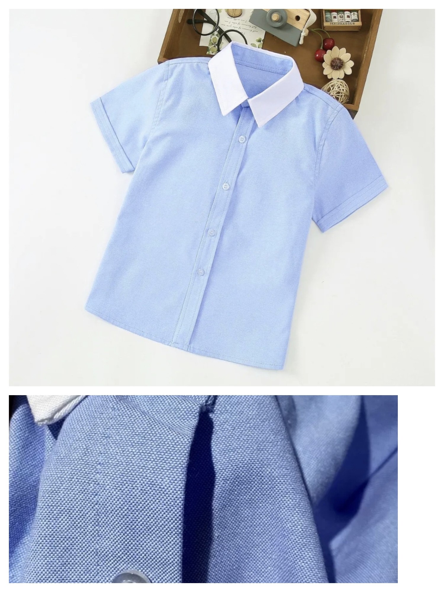 小学生白领蓝色衬衫男童夏季短袖中大童衬衣女孩子校服幼儿园园服