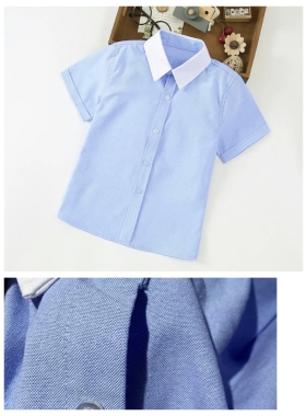 小学生白领蓝色衬衫男童夏季短袖中大童衬衣女孩子校服幼儿园园服