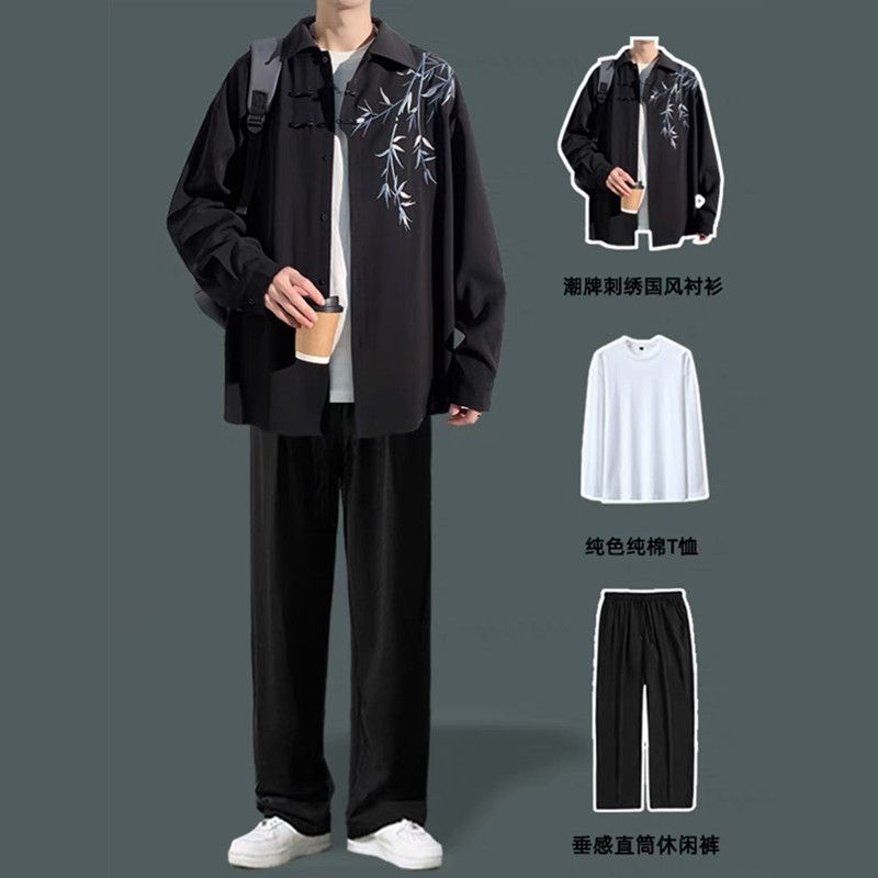 新中式衬衫男生长袖春夏