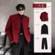 男装 红色垫肩西装 外套男短款 新中式 国风小香风立领西服夹克套装