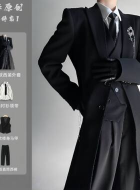 春秋山本风黑色长款西服套装