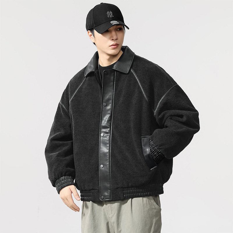 美式复古PU皮保暖立领工装90白鸭绒羽绒服夹克男士加厚外套