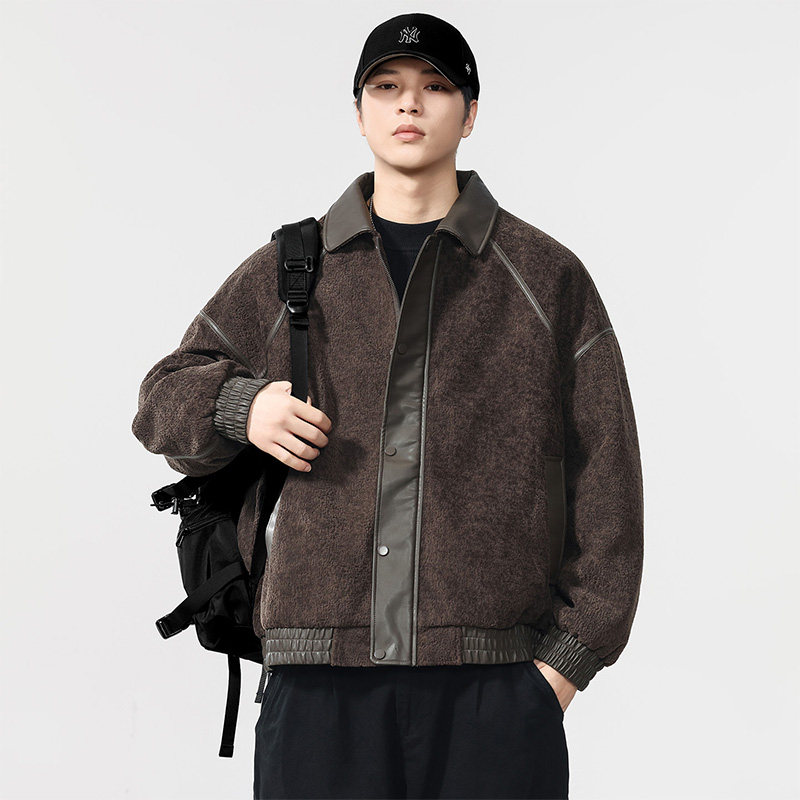 美式复古PU皮保暖立领工装90白鸭绒羽绒服夹克男士加厚外套