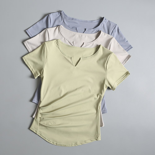 V领气质夏季薄款跑步运动上衣