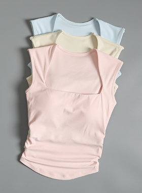 高级感中长款瑜伽服背心一体固定杯收副乳防震跑步健身上衣外穿