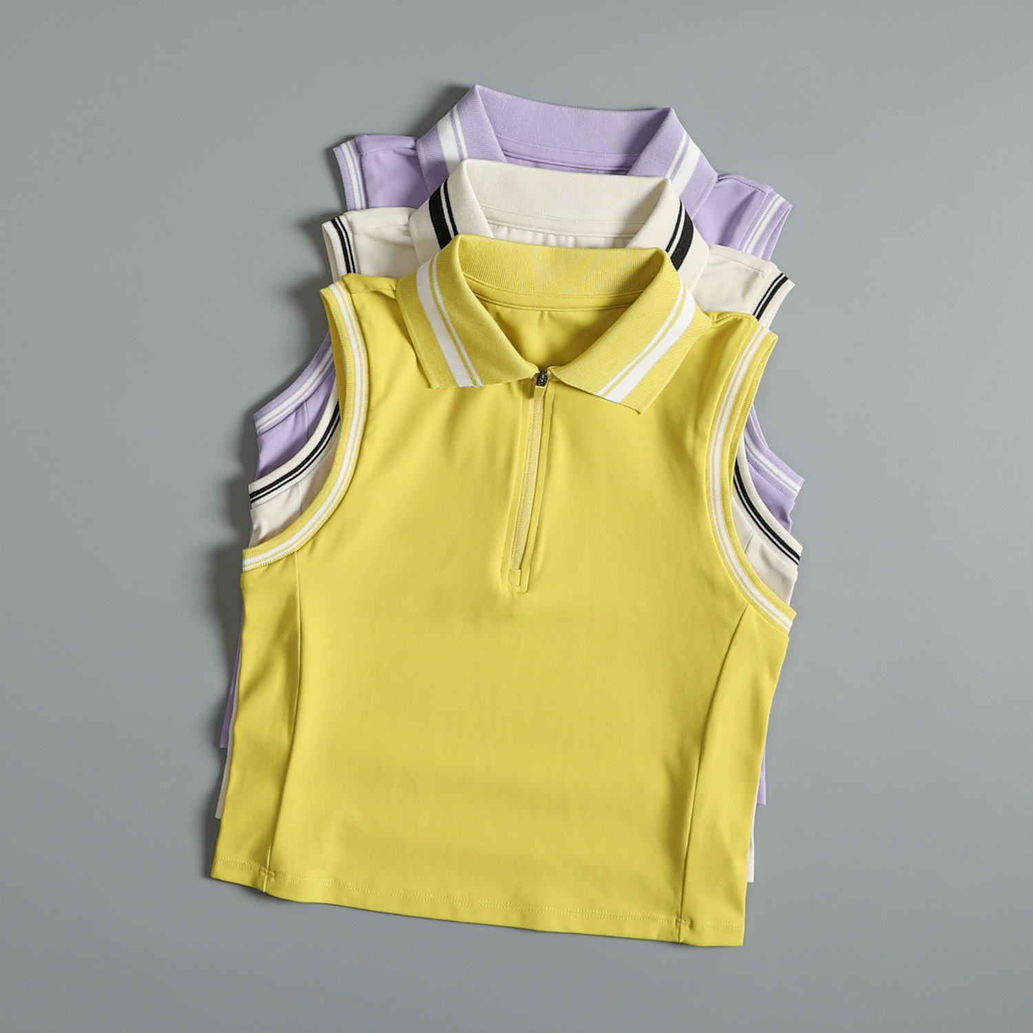 高级感带胸垫运动背心女翻领无袖健身上衣跑步网球羽毛球瑜伽服