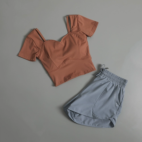 Одежда для йоги, спортивный быстросохнущий топ с чашечками, летний комплект для спортзала, для бега, короткий рукав, в обтяжку