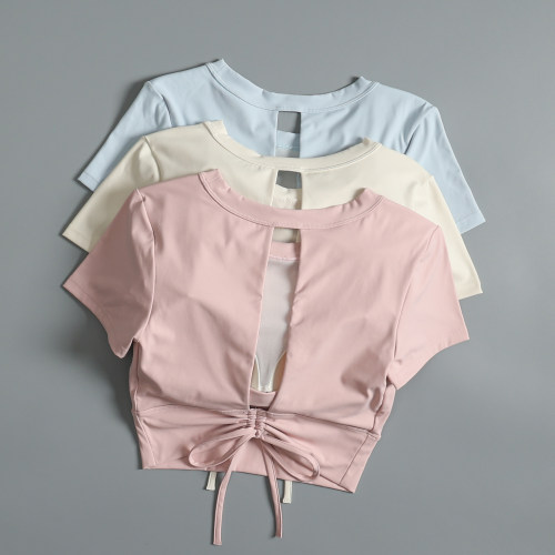 瑜伽服带胸垫运动美背时尚速干短袖T恤跑步普拉提训练健身服女夏