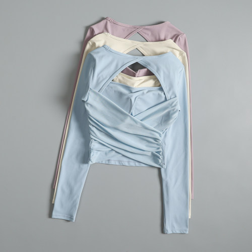 运动上衣女秋季高级感带胸垫长袖瑜伽服专业普拉提训练服健身服