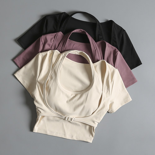 瑜伽服女夏季带胸垫运动上衣