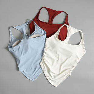 一体式 运动背心女秋固定杯跑步工字美背防震聚拢褶皱健身文胸外穿