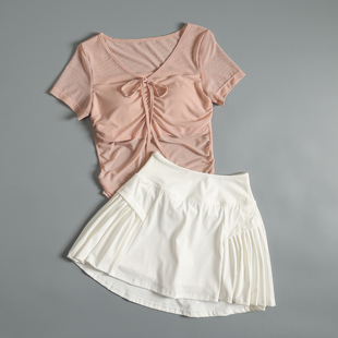 高颜值网球健身套装女夏网纱薄款瑜伽短袖修身显瘦跑步运动速干服