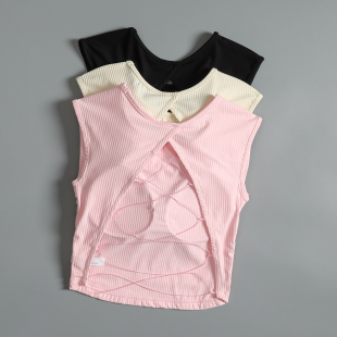 美背瑜伽服上衣女夏季 跑步防震文胸镂空透气运动健身背心 一体式