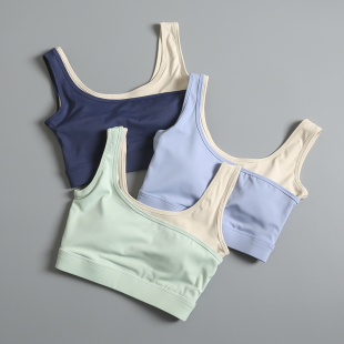 背心式 拼色瑜伽文胸女聚拢固定一体高弹防震健身U型薄杯运动内衣