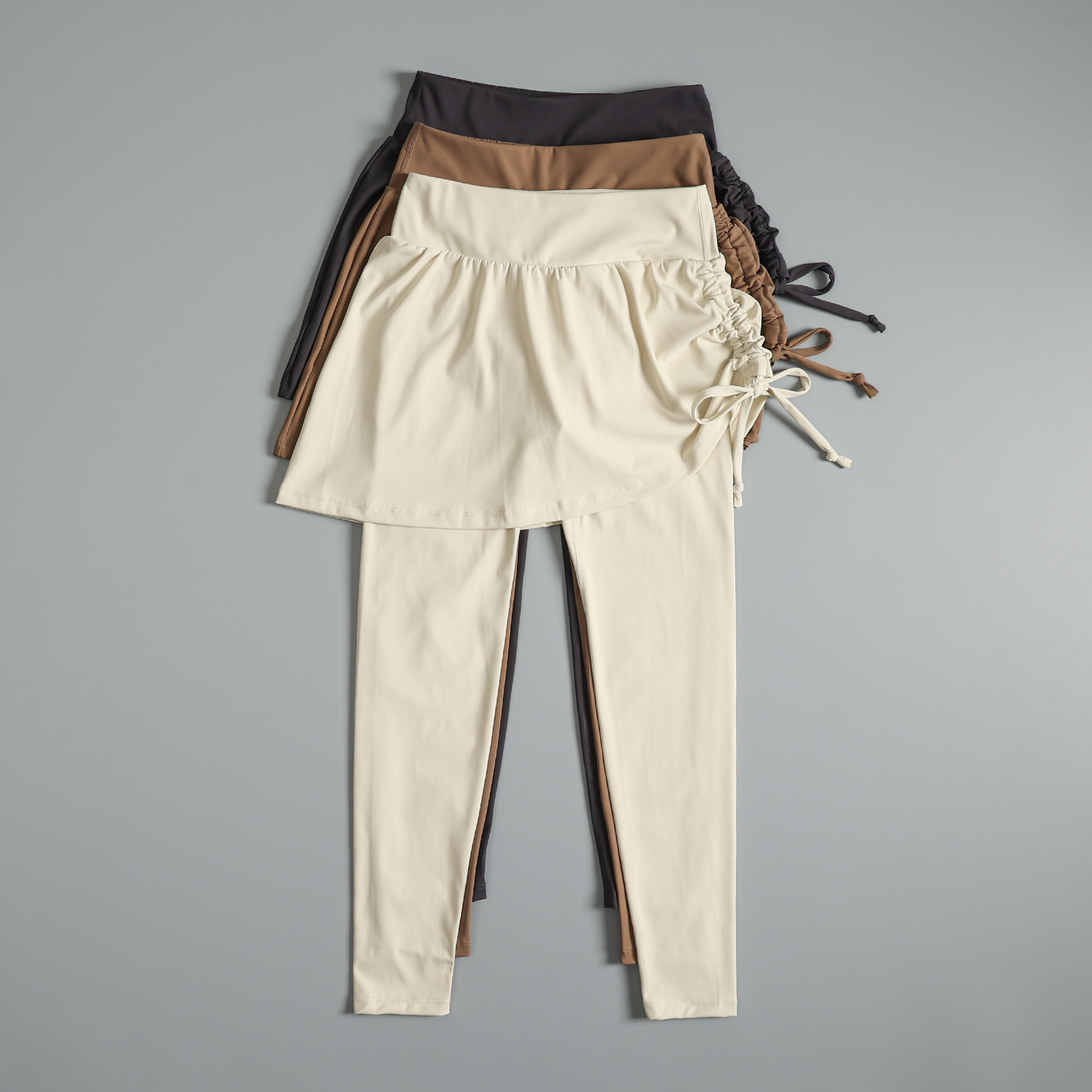 健身裤女秋高腰收腹假两件遮胯显瘦紧身运动长裤高级感抽绳瑜伽服