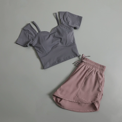 Одежда для йоги, спортивный быстросохнущий топ с чашечками, летний комплект для спортзала, для бега, короткий рукав, в обтяжку