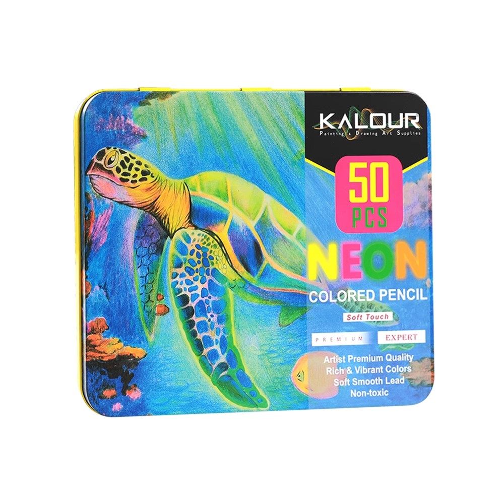 卡乐 Kalour 乌龟50色铁盒装油性荧光色彩铅美术手绘绘图无