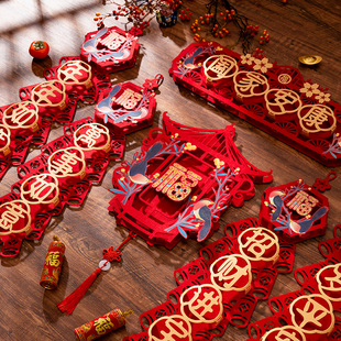 2026马年装饰拉花对联土地公植绒可爱门口沙发春联家用门帘大门口