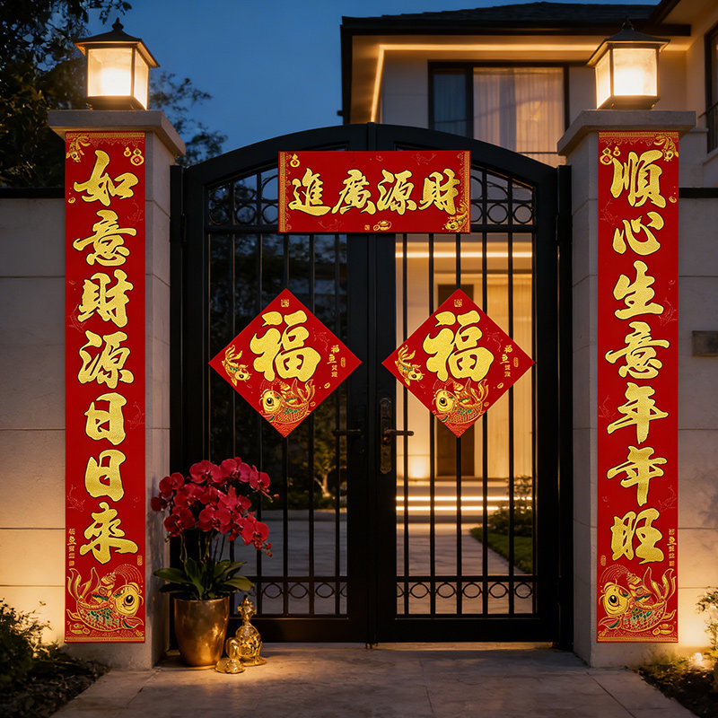 【自带背胶】大门对联春联福字贴