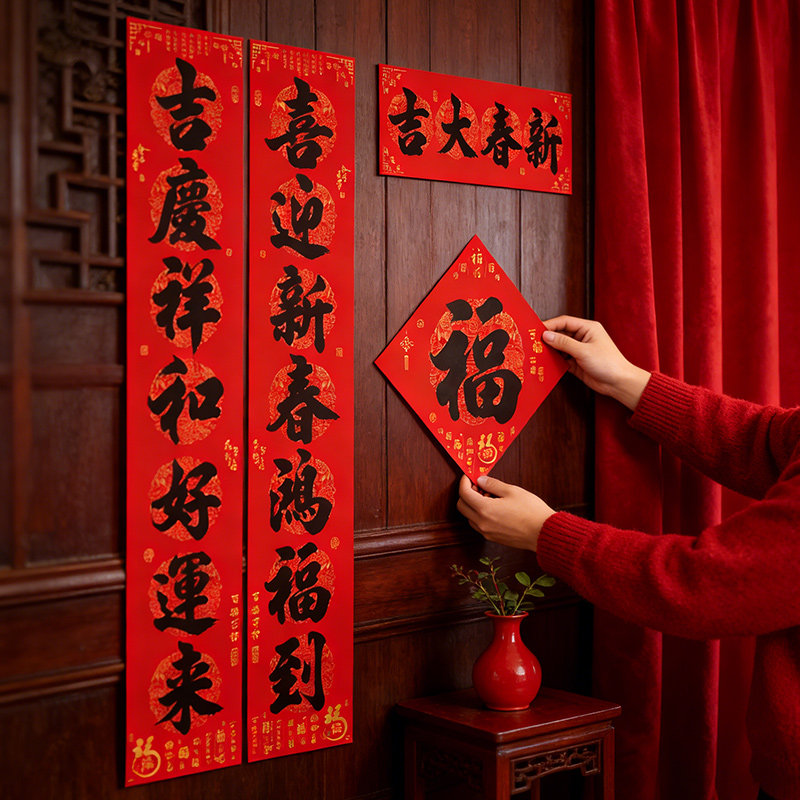 自带背胶对联春联2026新款新年马年过年农村家用大门绒布福字门贴,节庆用品/礼品,对联,淘宝优惠券,粉丝福利购,淘宝优惠卷