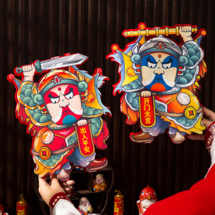2026年门神贴大门春联神荼郁垒单门马年对联防盗门立体关公门画贴